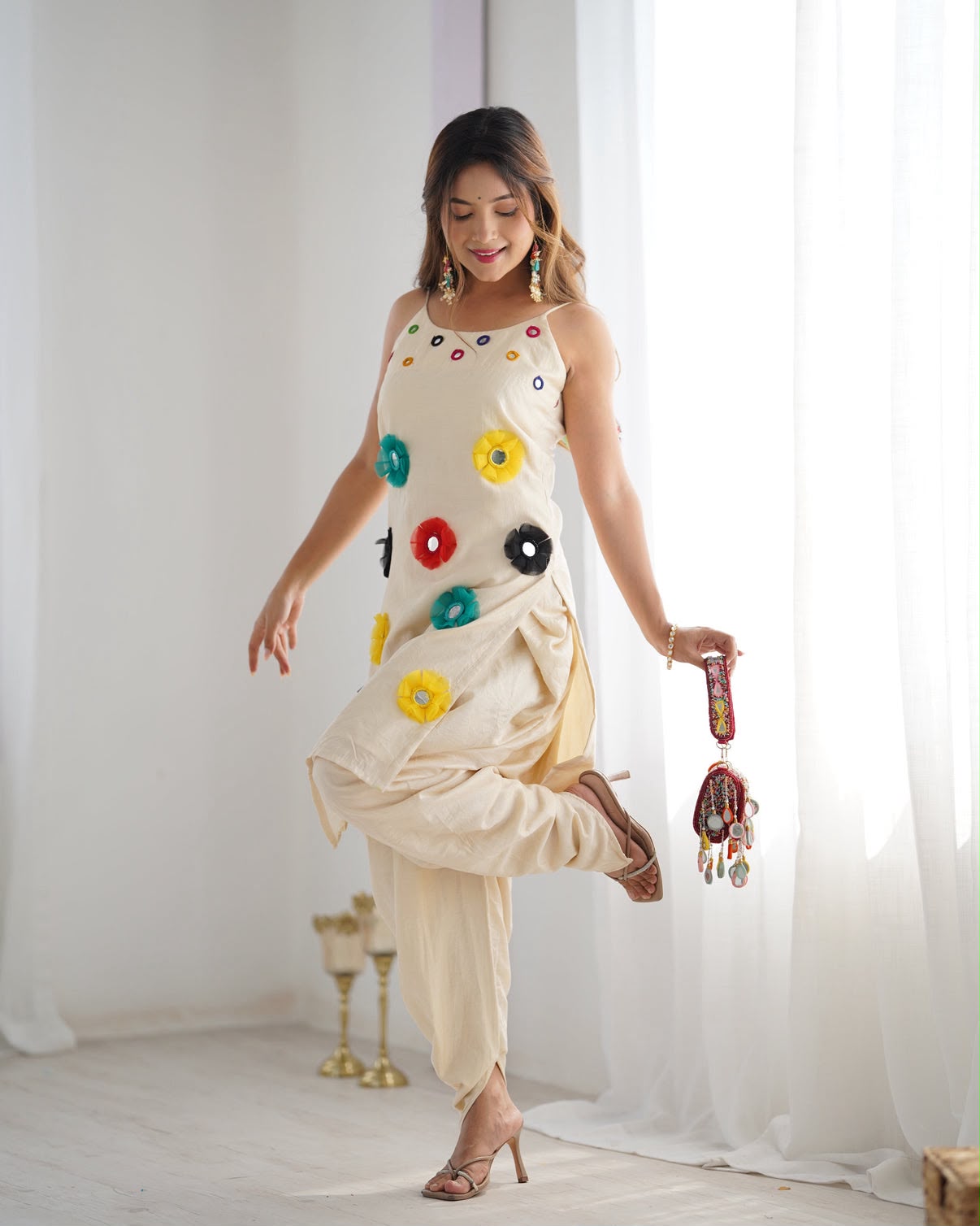 Khadi Cottan With Mirror Khatli Work - Aurafashion