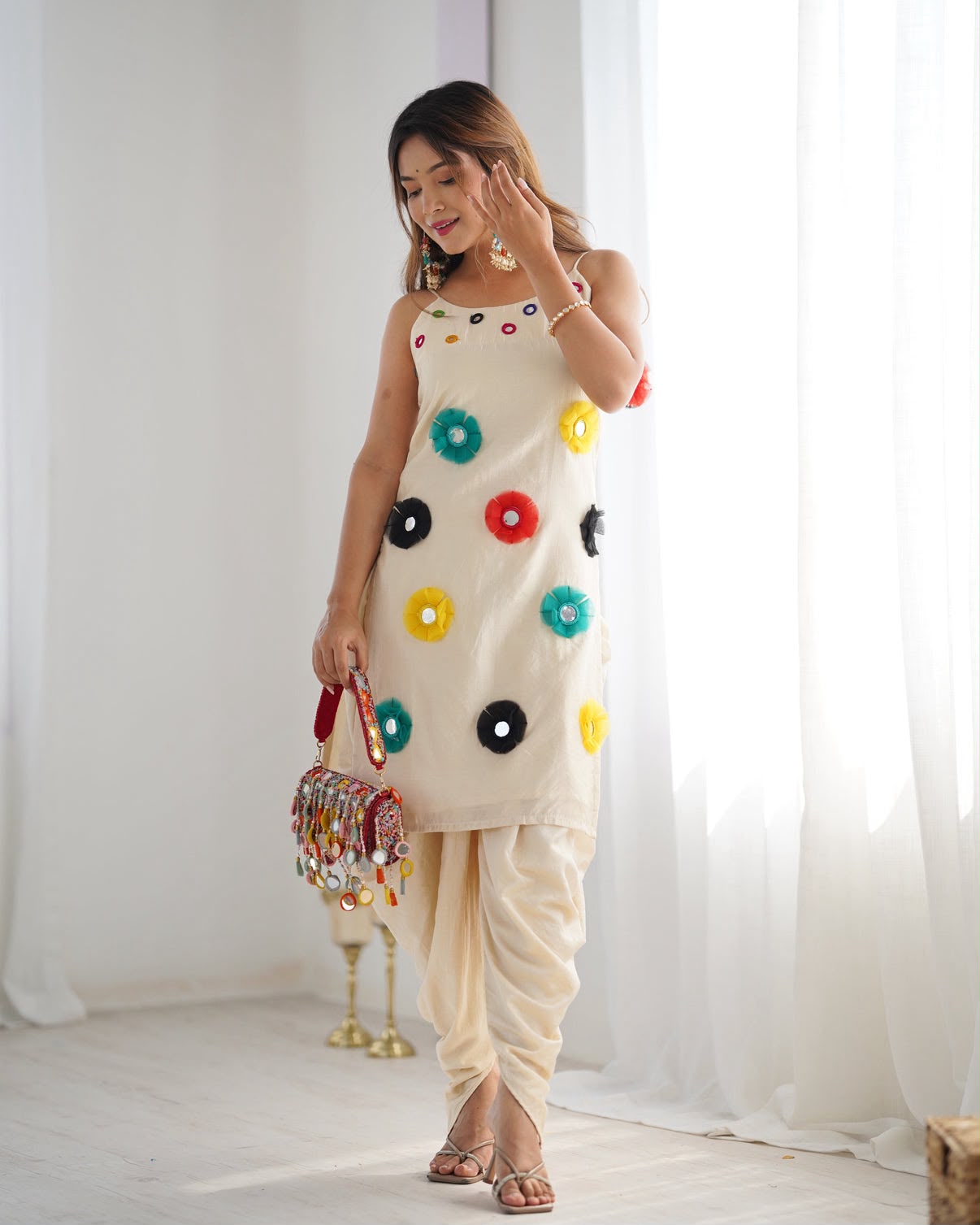 Khadi Cottan With Mirror Khatli Work - Aurafashion