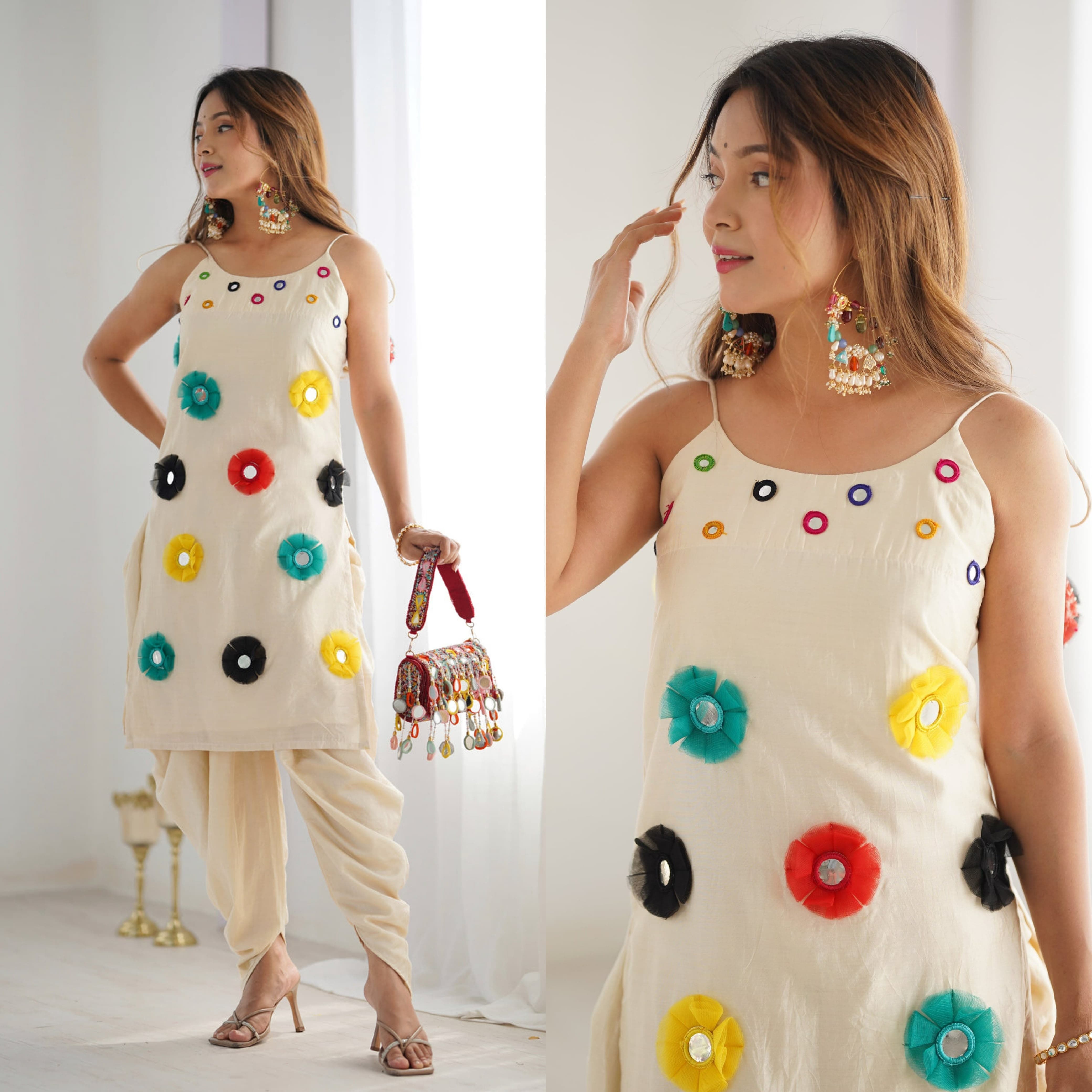 Khadi Cottan With Mirror Khatli Work - Aurafashion
