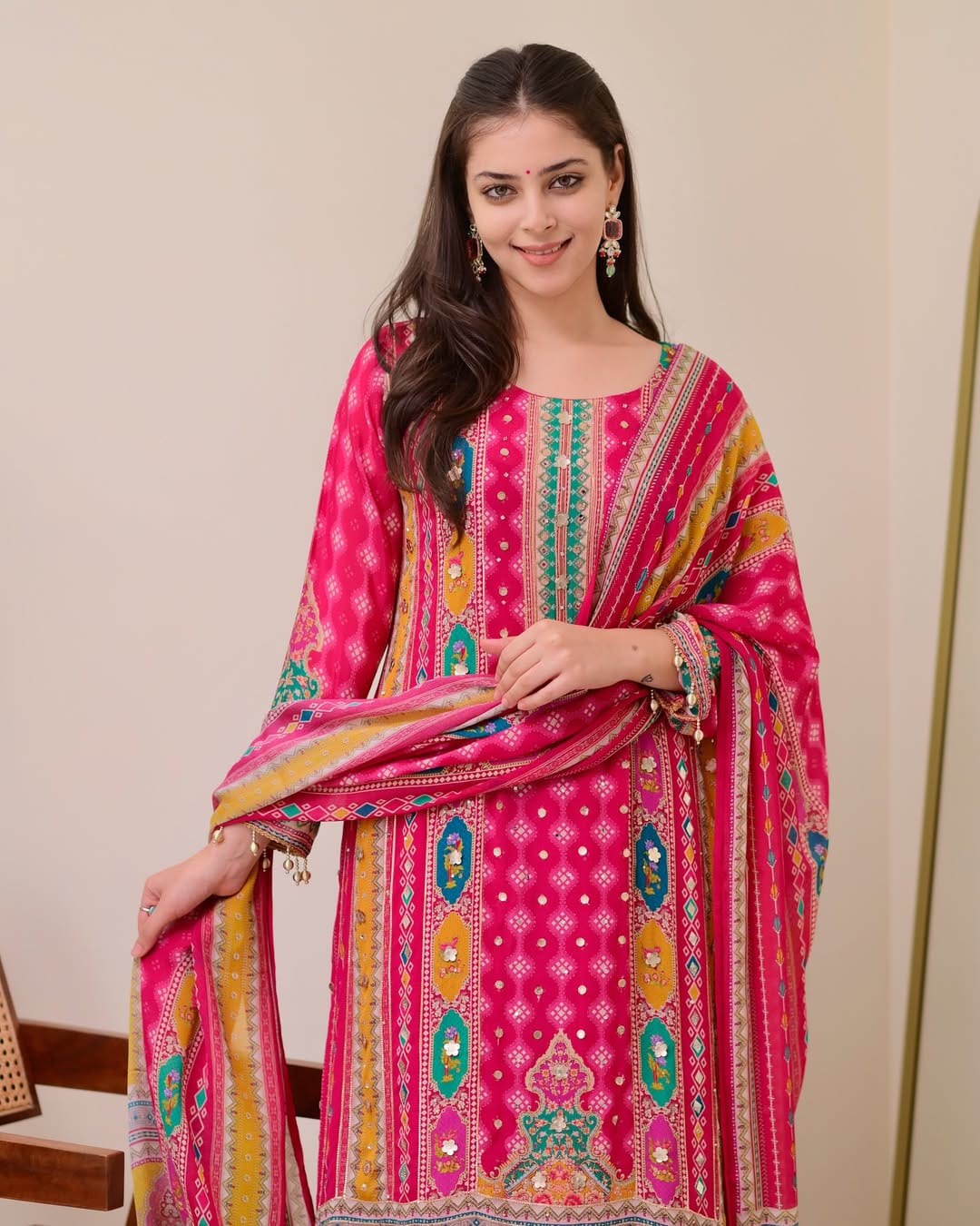 Vibrant Rani Pink Printed Suit Set - Aurafashion