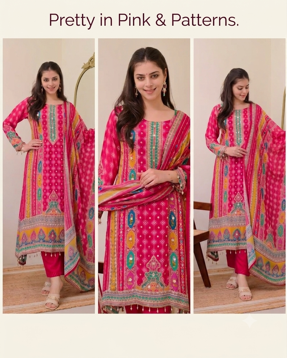 Vibrant Rani Pink Printed Suit Set - Aurafashion