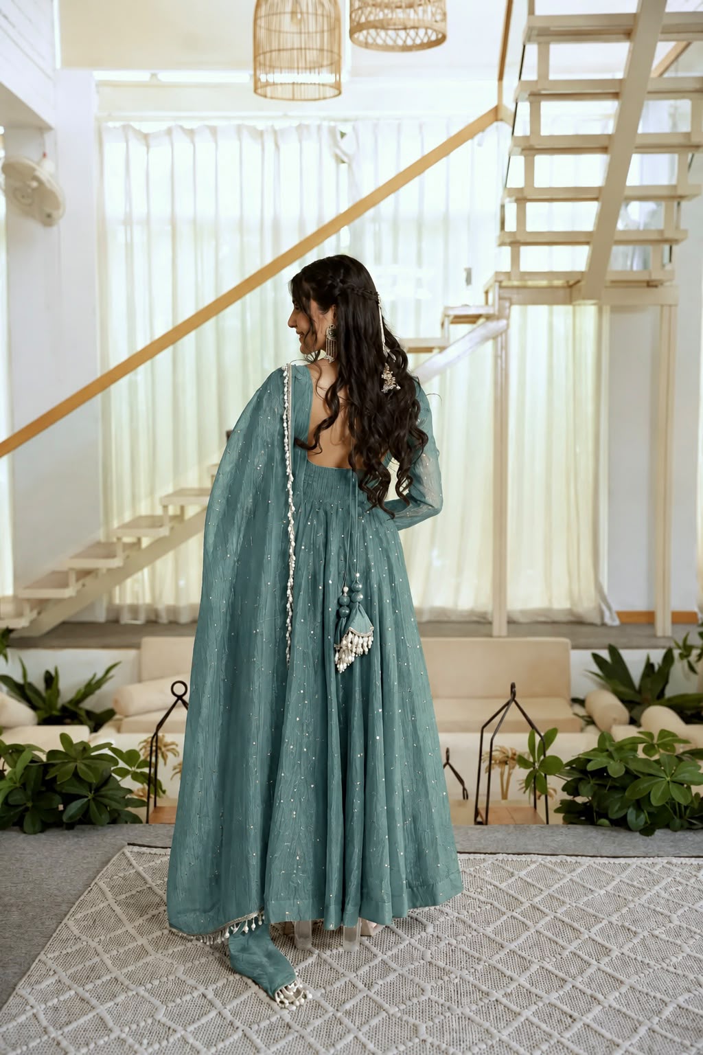 Luminous Sequined Anarkali Set - Aurafashion