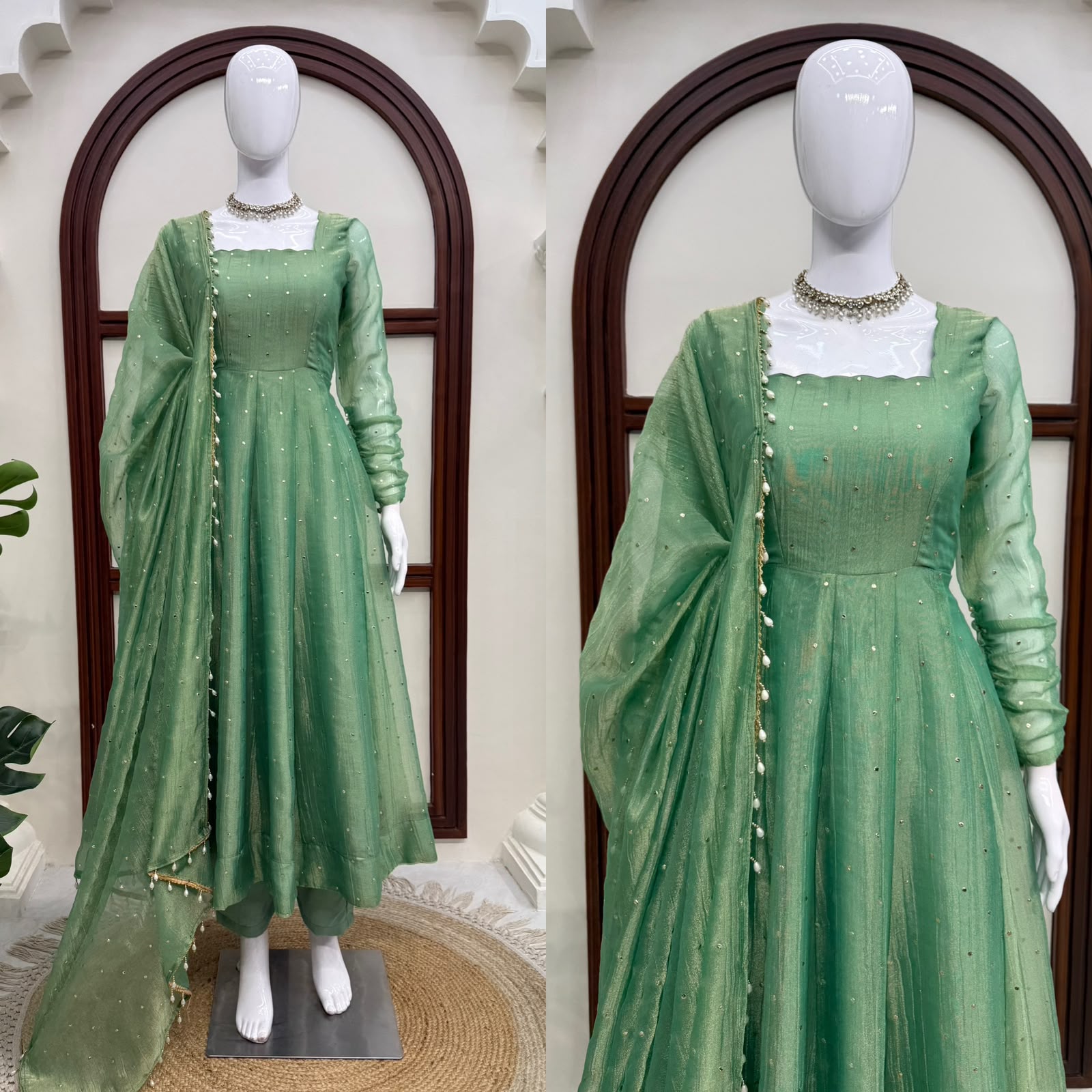 Luminous Sequined Anarkali Set - Aurafashion