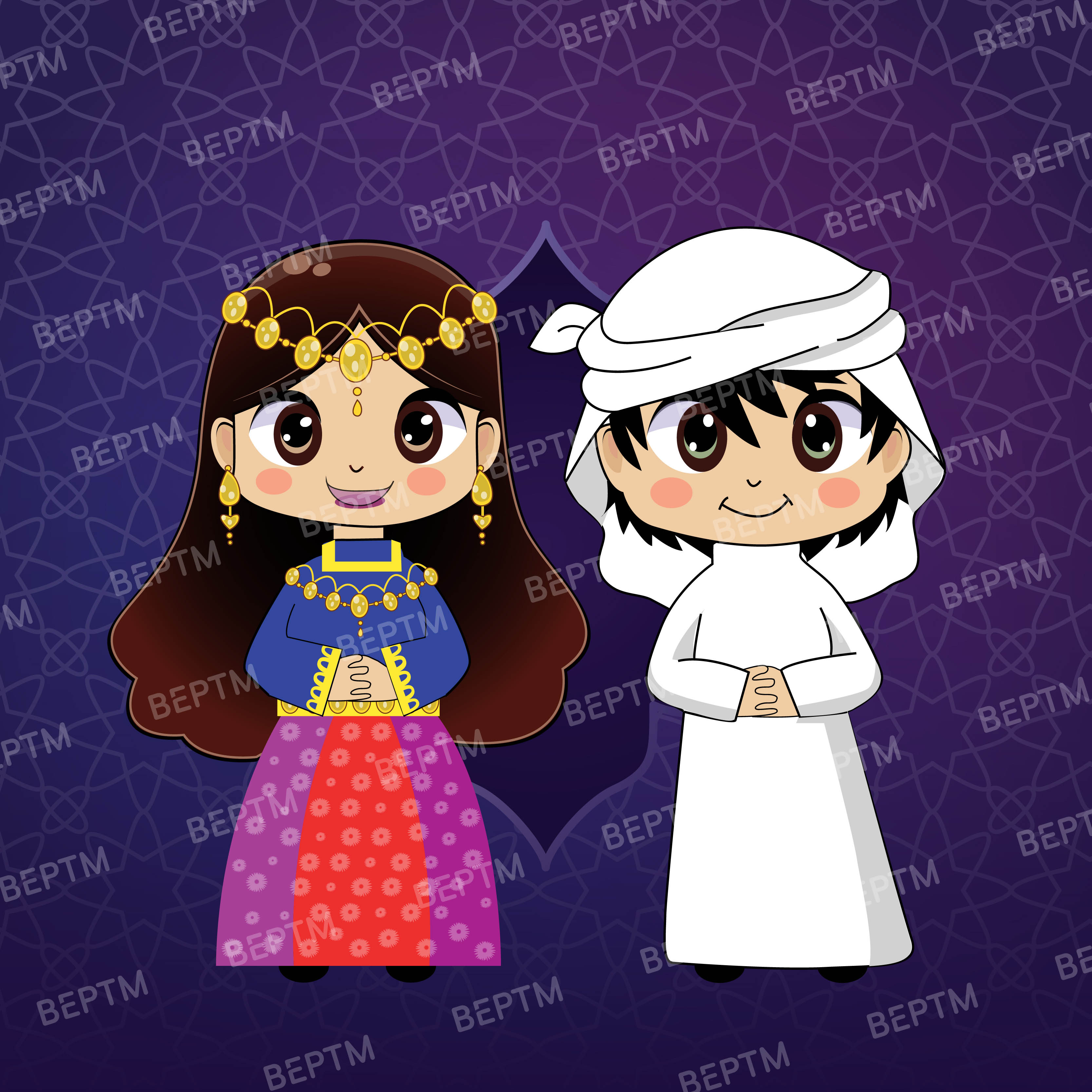 Cute Arab Kids Vector Clipart – Traditional Middle Eastern & Gulf Celebration Illustration