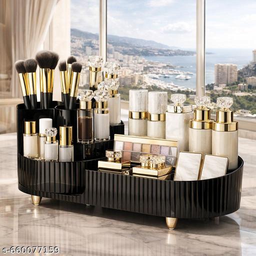 Rotating Makeup Organizer For Vanity, 360° Rotating Bathroom Organizer, Cosmetic Toiletries Perfume Storage Organizer for Dressing Table Countertop Bedroom Bathroom Makeup Room (BLACK)