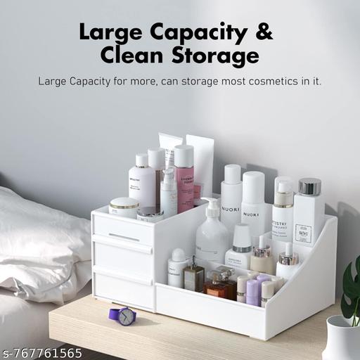 Cosmetic Storage Makeup Drawer Organizer Portable, Tabletop Cosmetic Organizer, Modern Countertop Storage for Dressing Table Vanity (White) - Blushory
