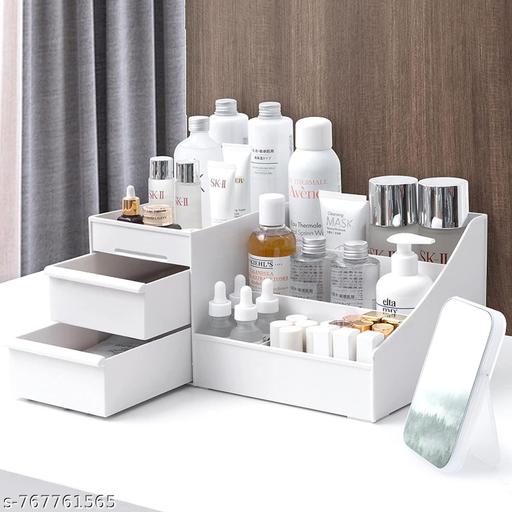 Cosmetic Storage Makeup Drawer Organizer Portable, Tabletop Cosmetic Organizer, Modern Countertop Storage for Dressing Table Vanity (White) - Blushory