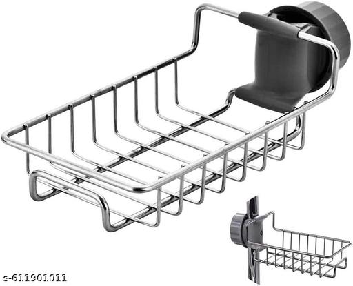 Kitchen Sink Caddy Organizer Over Faucet Sponge Holder, Stainless Steel Heavy Duty Thickening Hanging Faucet Drain Rack for Scrubbers, Soap, Bathroom, Detachable No Suction Cup or Magnet | Pack 1