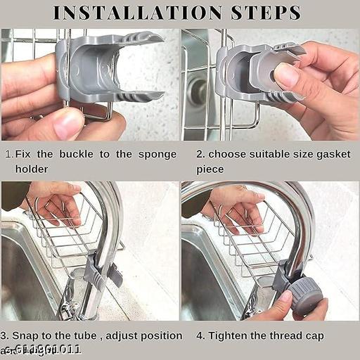 Kitchen Sink Caddy Organizer Over Faucet Sponge Holder, Stainless Steel Heavy Duty Thickening Hanging Faucet Drain Rack for Scrubbers, Soap, Bathroom, Detachable No Suction Cup or Magnet | Pack 1 - Buzx