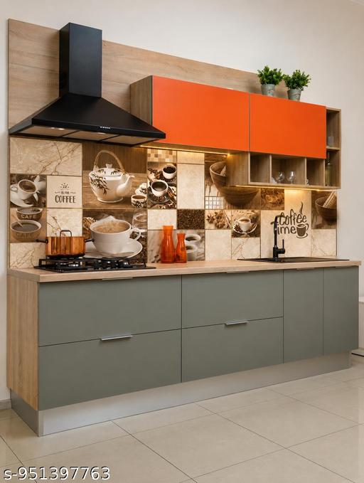 40 x 100 Cm Kitchen Wallpaper Pack Of 3 Wallpaper For Kitchen Wall | Cup Plate Wallpaper | Wall Sticker For Kitchen | WaterProof Oil Proof Wallpaper Grey Kitchen Ketli Wallpaper - Caafila