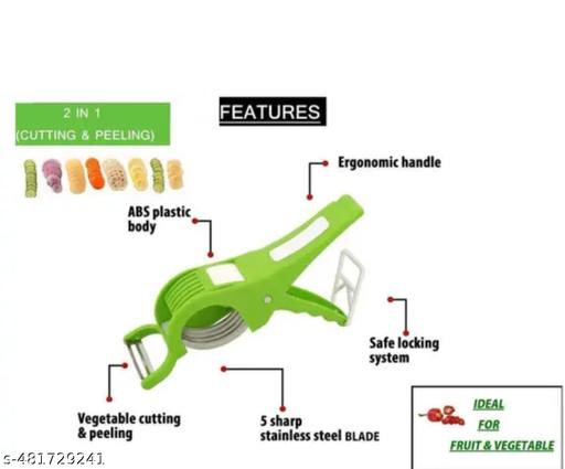  2 In 1 Veg Sharp Stainless Steel 5 Blade Cutter with Peeler for Kitchen Slicer and Peeler with Smart Locking System Vegetable & Fruit Grater & Slicer (Pack of 1) - CartCo.Online