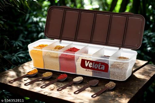 Multipurpose 6-in-1 Masala Box for Kitchen| Airtight BPA-Free Plastic 6 Section Storage Container with 6 Spoons, 1800 ml Transparent Pickle Box for Spices Dry Fruits Snacks Vegetables and Groceries - CartCo.Online