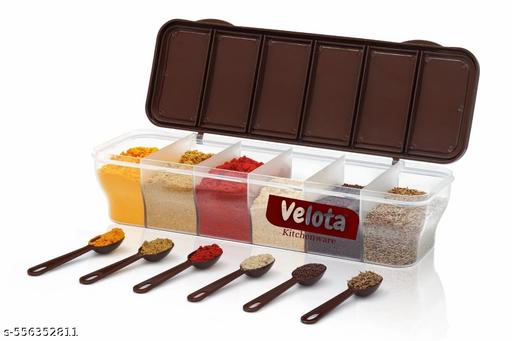 Multipurpose 6-in-1 Masala Box for Kitchen| Airtight BPA-Free Plastic 6 Section Storage Container with 6 Spoons, 1800 ml Transparent Pickle Box for Spices Dry Fruits Snacks Vegetables and Groceries - CartCo.Online