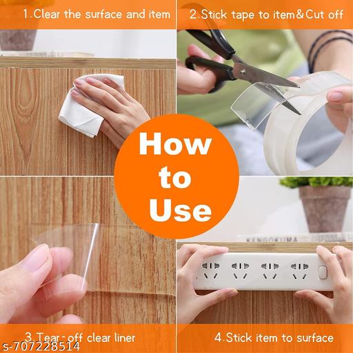 Double Sided Tape With Heavy Duty | Two Side Tape | Adhesive Tape | Cello Tape | Tape For Home, Office, Project Work Etc..  - Crispix 