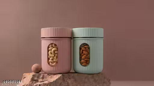 Pack of 2 Airtight Storage Containers for Kitchen | Plastic Snack & Dry Food Jar Set | Tea Coffee Sugar Container Box | Dry Fruits, Masala, Biscuit Storage | Leakproof Pantry Organizer - Crispix 