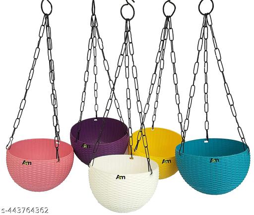 (Pack of 4) hanging planter Euro Elegance Round Solid Look and Feel Pots for Home & Balcony Garden 17.5cm Diameter by Fitmate (Multicolour) (Pack of 4) - Crispix 