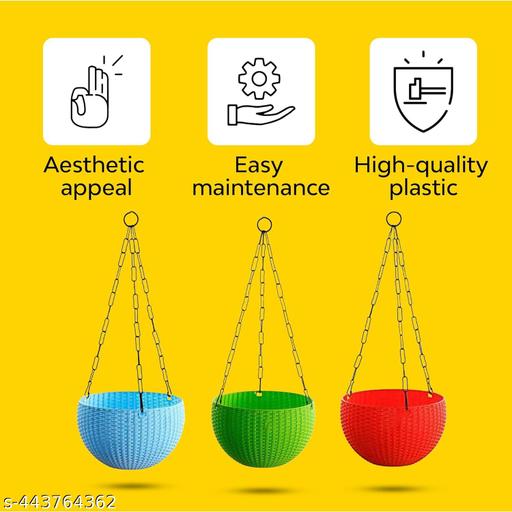 (Pack of 4) hanging planter Euro Elegance Round Solid Look and Feel Pots for Home & Balcony Garden 17.5cm Diameter by Fitmate (Multicolour) (Pack of 4) - Crispix 