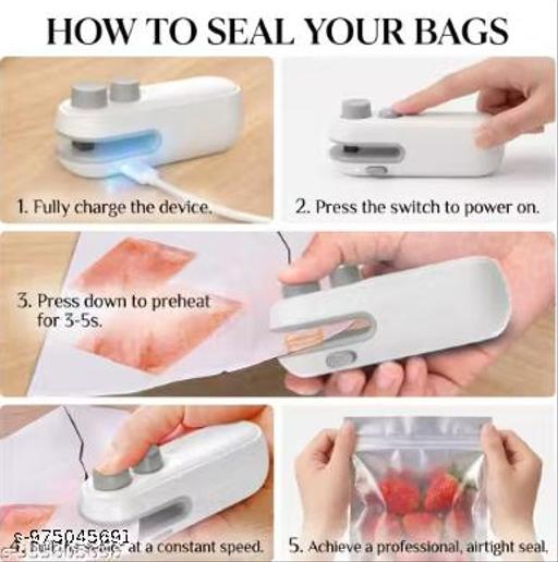 2 in 1 Portable Bag Sealer & Cutter | USB Rechargeable Mini Heat Sealing Machine for Plastic BagsS & Food Storage - Crispix 