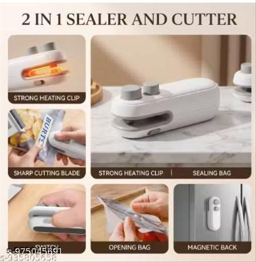 2 in 1 Portable Bag Sealer & Cutter | USB Rechargeable Mini Heat Sealing Machine for Plastic BagsS & Food Storage - Crispix 