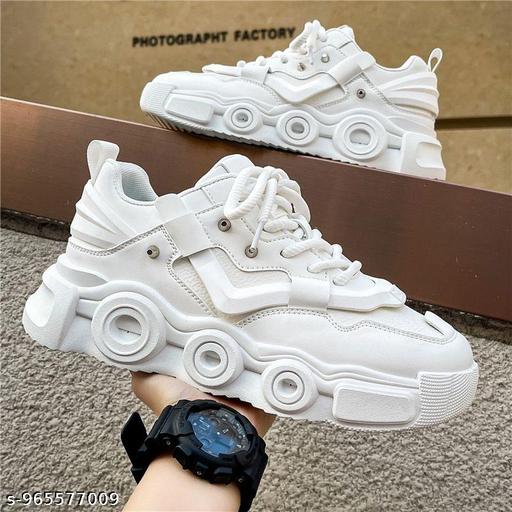 All-White Chunky Sneakers for Men – Street Style Casual Shoes - Crispix 