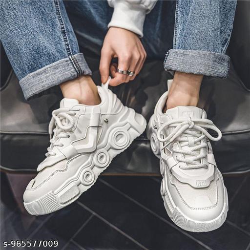 All-White Chunky Sneakers for Men – Street Style Casual Shoes - Crispix 