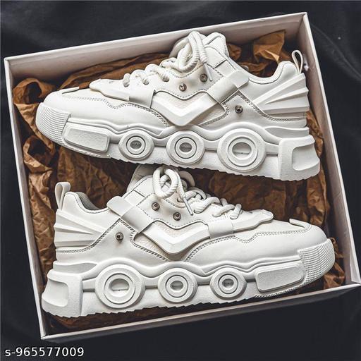 All-White Chunky Sneakers for Men – Street Style Casual Shoes - Crispix 