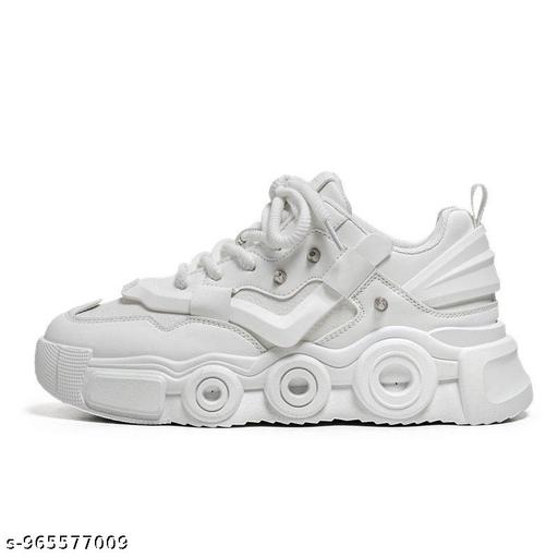 All-White Chunky Sneakers for Men – Street Style Casual Shoes - Crispix 