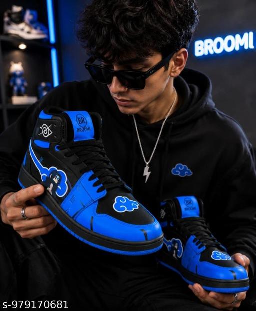 ONIL Men's High Top Sneakers | Anime Inspired Casual Shoes for Men | Stylish Lace-Up Streetwear Sneakers | Comfortable Daily Wear Shoes | Boot For Man | Black & Blue - Crispix 