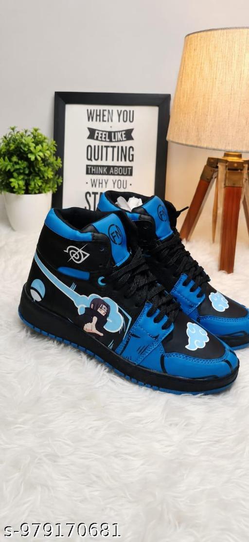 ONIL Men's High Top Sneakers | Anime Inspired Casual Shoes for Men | Stylish Lace-Up Streetwear Sneakers | Comfortable Daily Wear Shoes | Boot For Man | Black & Blue - Crispix 