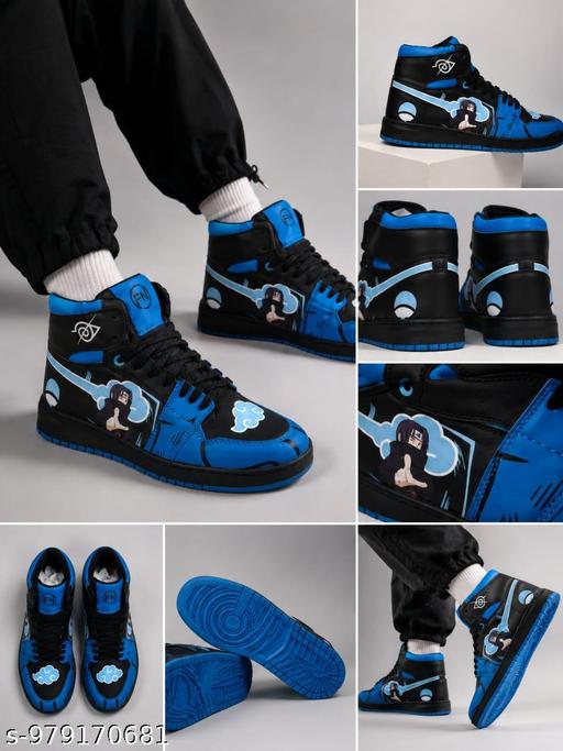 ONIL Men's High Top Sneakers | Anime Inspired Casual Shoes for Men | Stylish Lace-Up Streetwear Sneakers | Comfortable Daily Wear Shoes | Boot For Man | Black & Blue - Crispix 