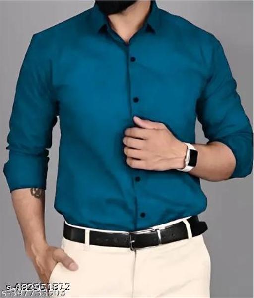 Men's Full-Sleeve Teal Shirt with White Buttons - Crispix 