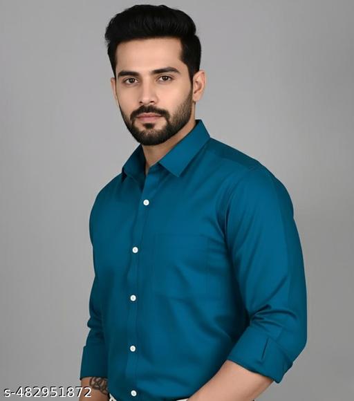 Men's Full-Sleeve Teal Shirt with White Buttons - Crispix 