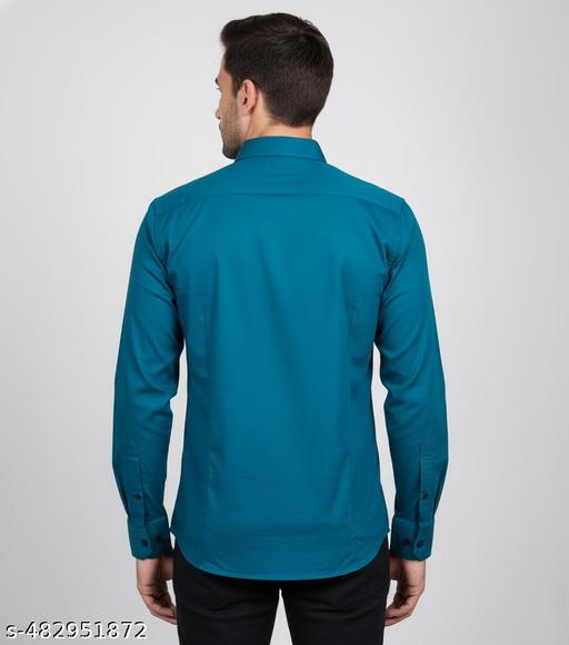 Men's Full-Sleeve Teal Shirt with White Buttons - Crispix 