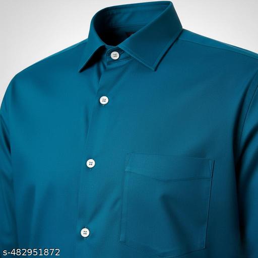 Men's Full-Sleeve Teal Shirt with White Buttons - Crispix 