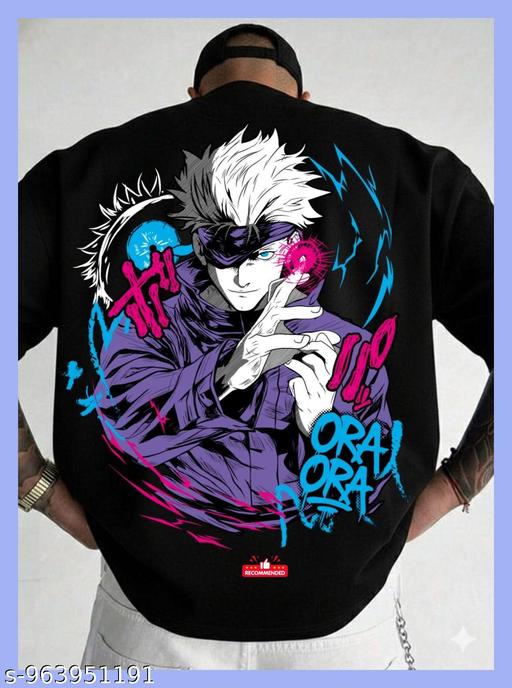 Anime Gojo Satoru Oversized Black Cotton T-Shirt | Premium Graphic Print Tee - Crispix 
