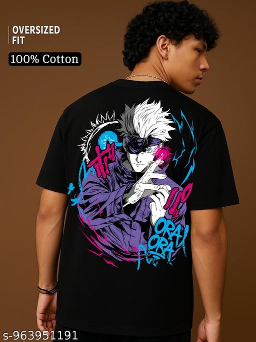 Anime Gojo Satoru Oversized Black Cotton T-Shirt | Premium Graphic Print Tee - Crispix 