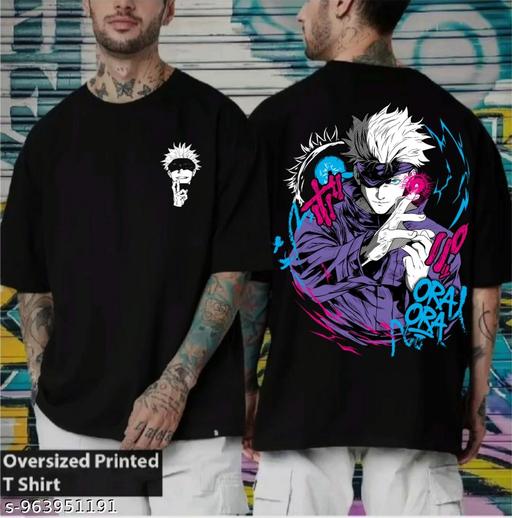 Anime Gojo Satoru Oversized Black Cotton T-Shirt | Premium Graphic Print Tee - Crispix 