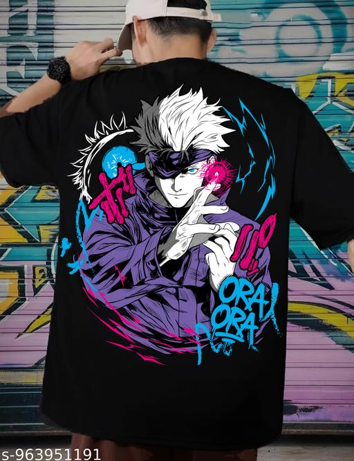 Anime Gojo Satoru Oversized Black Cotton T-Shirt | Premium Graphic Print Tee - Crispix 