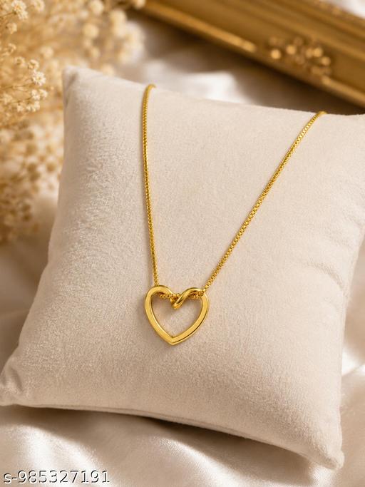 Trending and Stylish Gold-Plated Heart Shape Pendant with High-Quality Chain Set for Girls and women - Crispix 