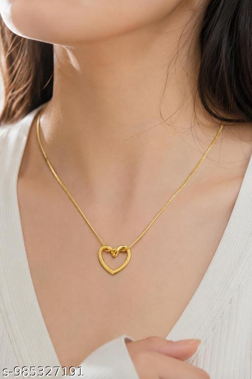 Trending and Stylish Gold-Plated Heart Shape Pendant with High-Quality Chain Set for Girls and women - Crispix 