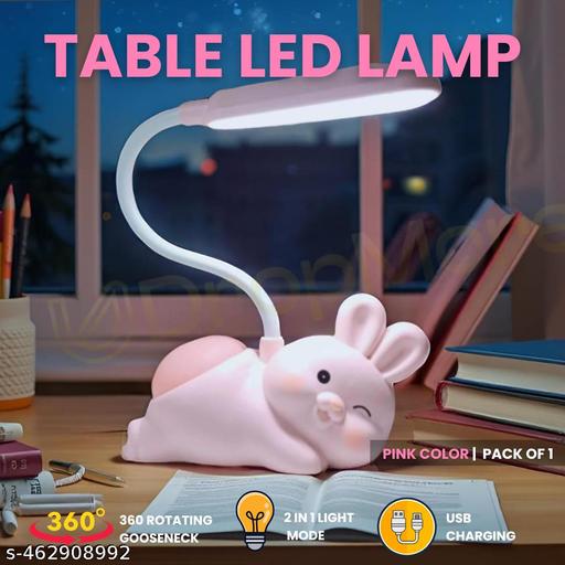 Table Leo Lamp for Kids | Cute Rabbit Shaped with Night Light for Study Table, Bedroom, Study Room, Reading , Ambient Light , USB Charging, 2 Lamp Modes (Pink Color) - Crispix 