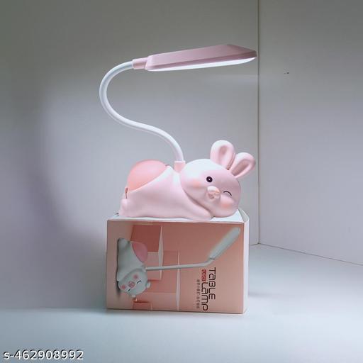 Table Leo Lamp for Kids | Cute Rabbit Shaped with Night Light for Study Table, Bedroom, Study Room, Reading , Ambient Light , USB Charging, 2 Lamp Modes (Pink Color) - Crispix 
