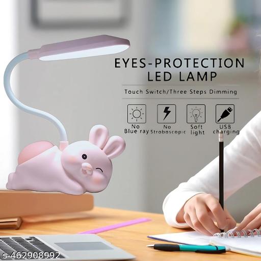 Table Leo Lamp for Kids | Cute Rabbit Shaped with Night Light for Study Table, Bedroom, Study Room, Reading , Ambient Light , USB Charging, 2 Lamp Modes (Pink Color) - Crispix 