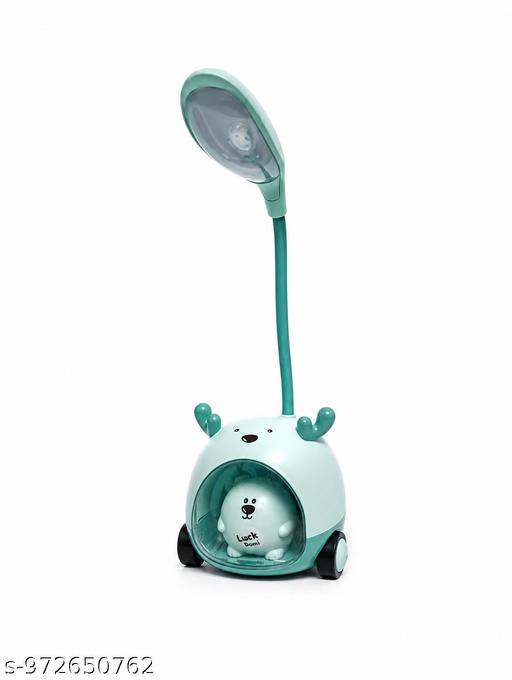 Cute Bear LED Desk Lamp, Green, Flexible Neck, Kids' Study Light with Cartoon Design on Wheels - Crispix 