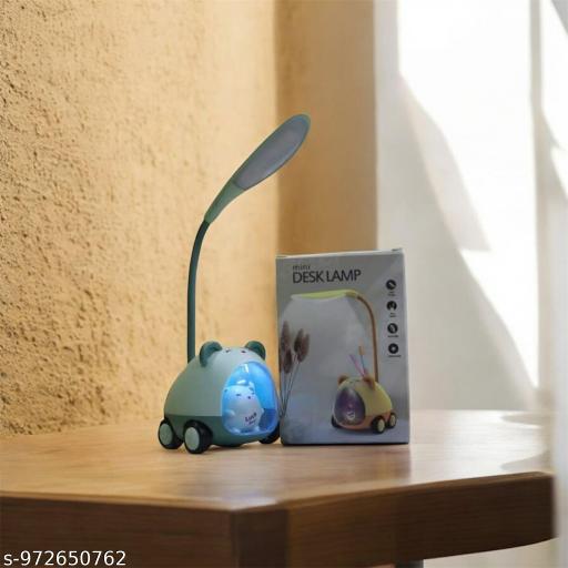 Cute Bear LED Desk Lamp, Green, Flexible Neck, Kids' Study Light with Cartoon Design on Wheels - Crispix 