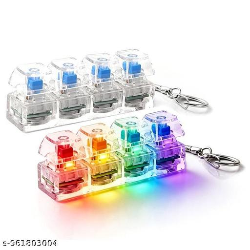 4-Key Mechanical Keyboard Fidget Keychain (Blue Clicky Switches) | Transparent Stress Relief Toy & Desk Accessory - Crispix 