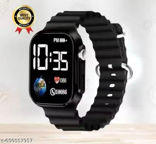 Stylish Digital LED Watch for Men & Women | Big Display Time Watch | Trendy Silicone Strap Digital Watch (Black/Orange)  - Crispix 