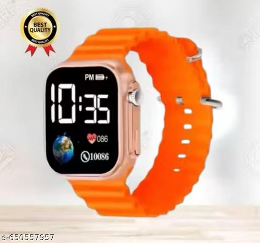 Stylish Digital LED Watch for Men & Women | Big Display Time Watch | Trendy Silicone Strap Digital Watch (Black/Orange)  - Crispix 
