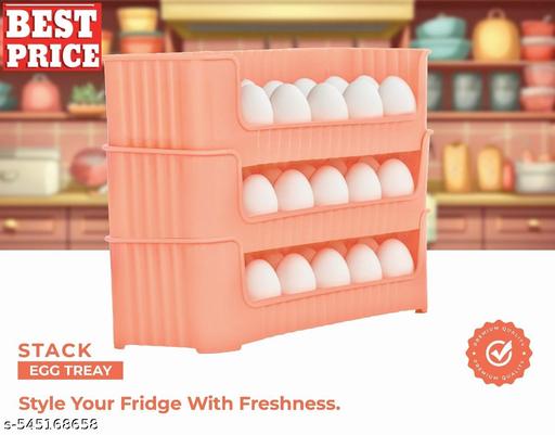 EggNest Stackable Egg Tray Set of 3, 30 Egg Storage, 10 Slots Per Tray, Space-Saving Organizer for Fridge Side Door, Tabletop & Cabinet, BPA-Free, Durable, Detachable, Freezer Safe { ORANGE } - Crispix 