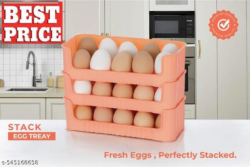 EggNest Stackable Egg Tray Set of 3, 30 Egg Storage, 10 Slots Per Tray, Space-Saving Organizer for Fridge Side Door, Tabletop & Cabinet, BPA-Free, Durable, Detachable, Freezer Safe { ORANGE } - Crispix 